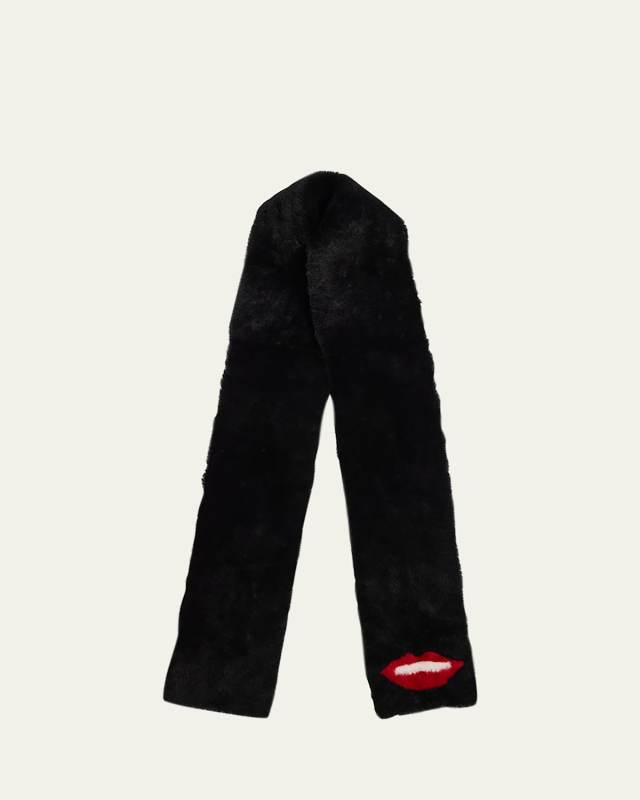 Lips Intarsia Merino Shearling Scarf